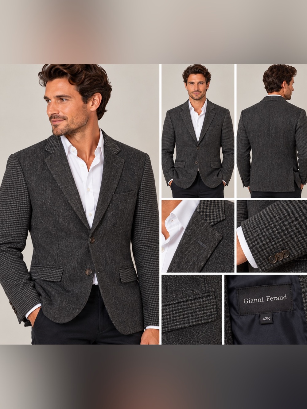 Gianni Feraud Men’s 42R Charcoal Wool Sport Coat Blazer